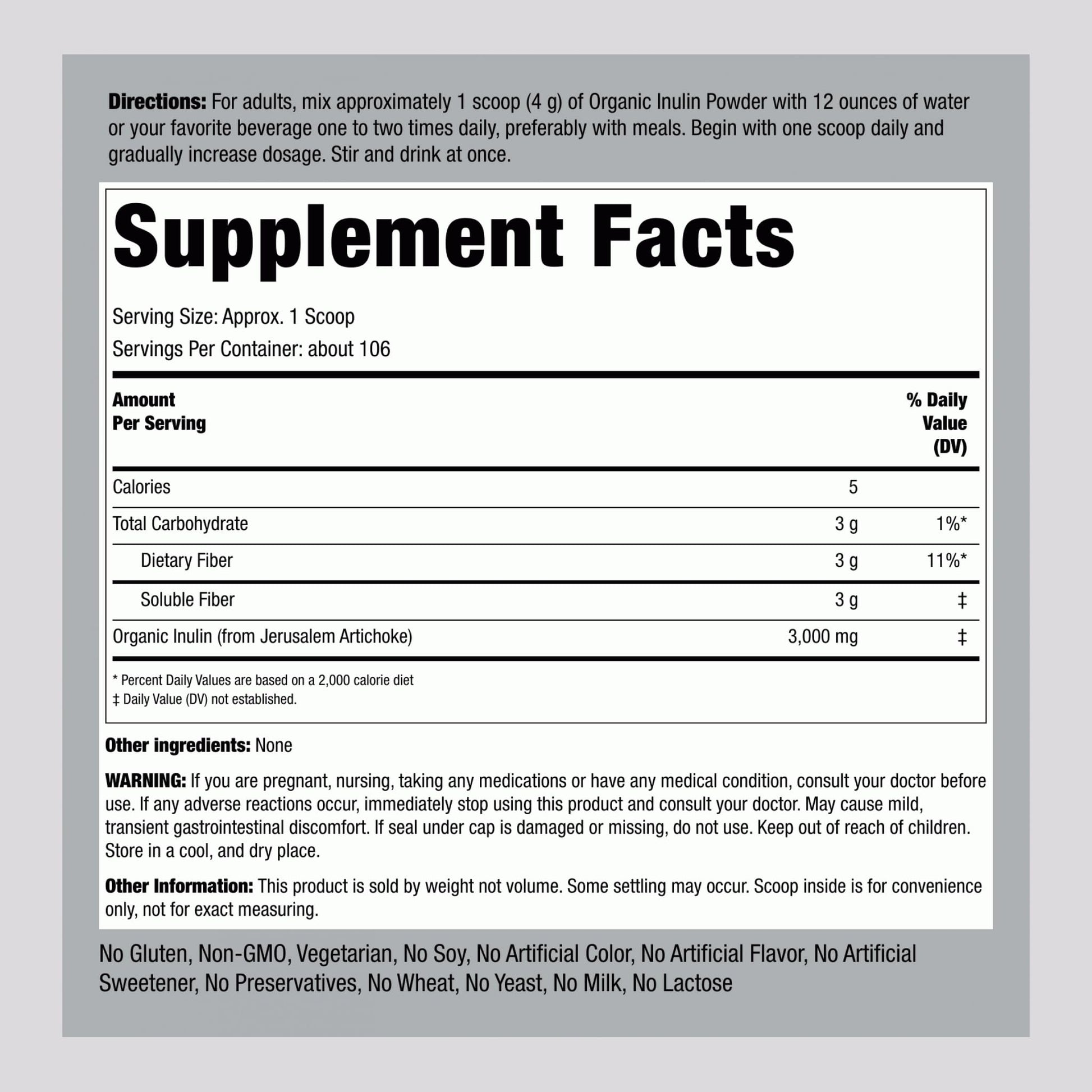 Piping Rock Organic Inulin Powder | 15 oz | Soluble Fiber Supplement | FOS Powder | Vegetarian, Non-GMO, Gluten Free Piping Rock buy australia supplements