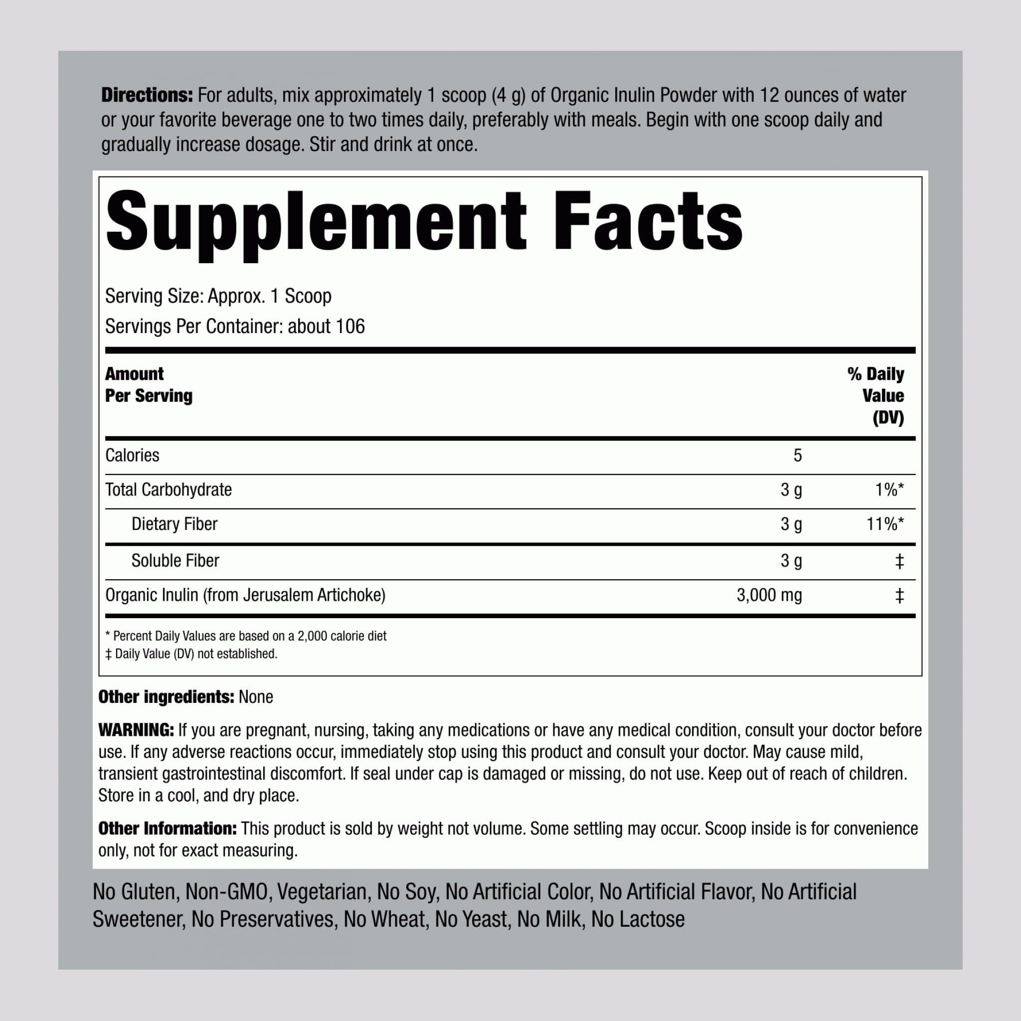Piping Rock Organic Inulin Powder | 15 oz | Soluble Fiber Supplement | FOS Powder | Vegetarian, Non-GMO, Gluten Free Piping Rock buy australia supplements