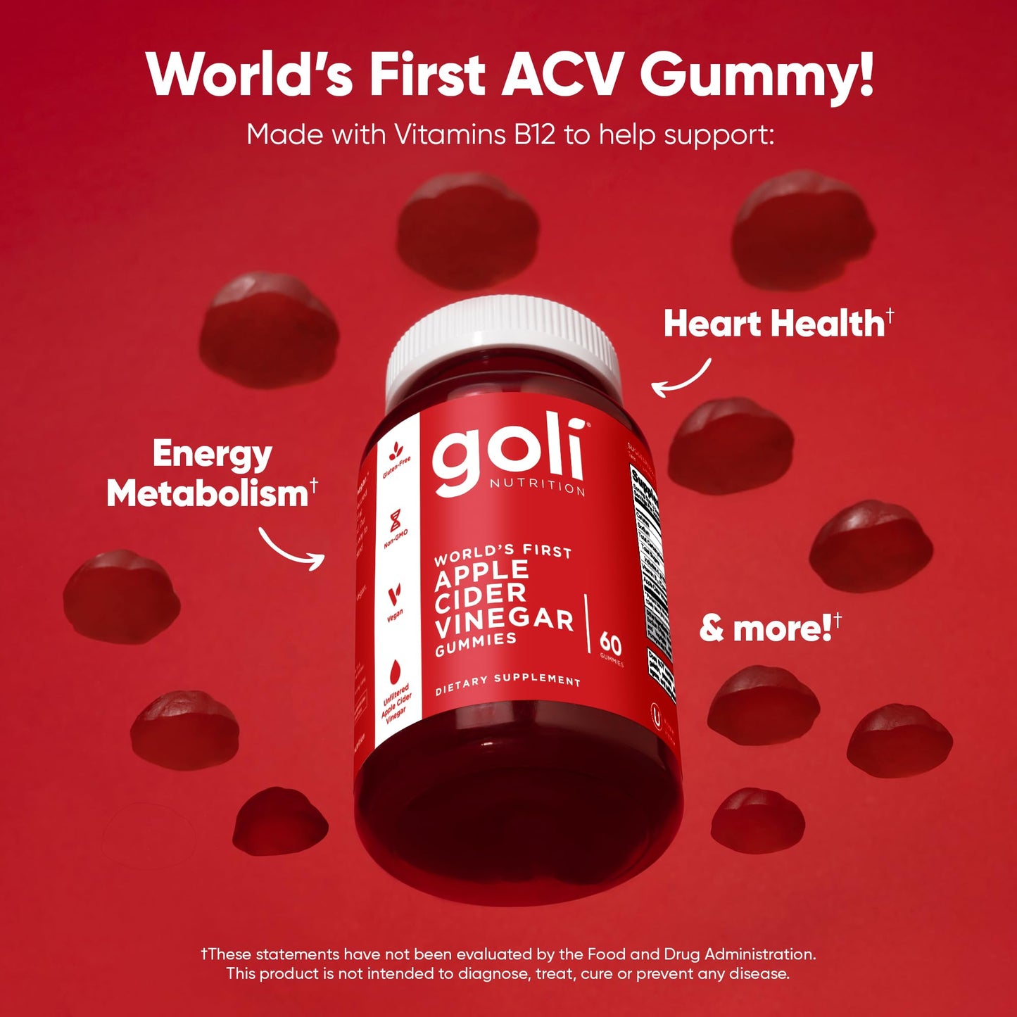 Goli Apple Cider Vinegar Gummies - Worlds First ACV Gummy with Vitamin B12, Beetroot & Pomegranate Goli