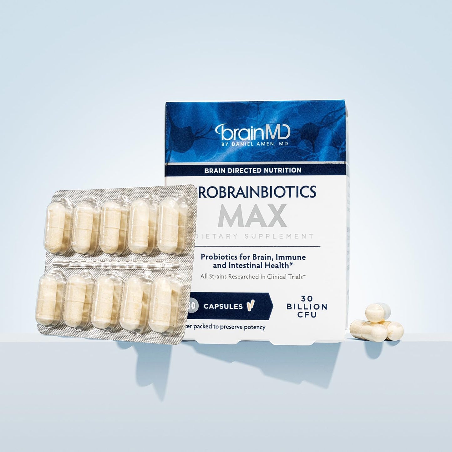 BRAINMD Dr Amen ProBrainBiotics MAX - 30 Capsules - Probiotics for Brain, Immune & Intestinal Health - Gluten Free - 30 Servings