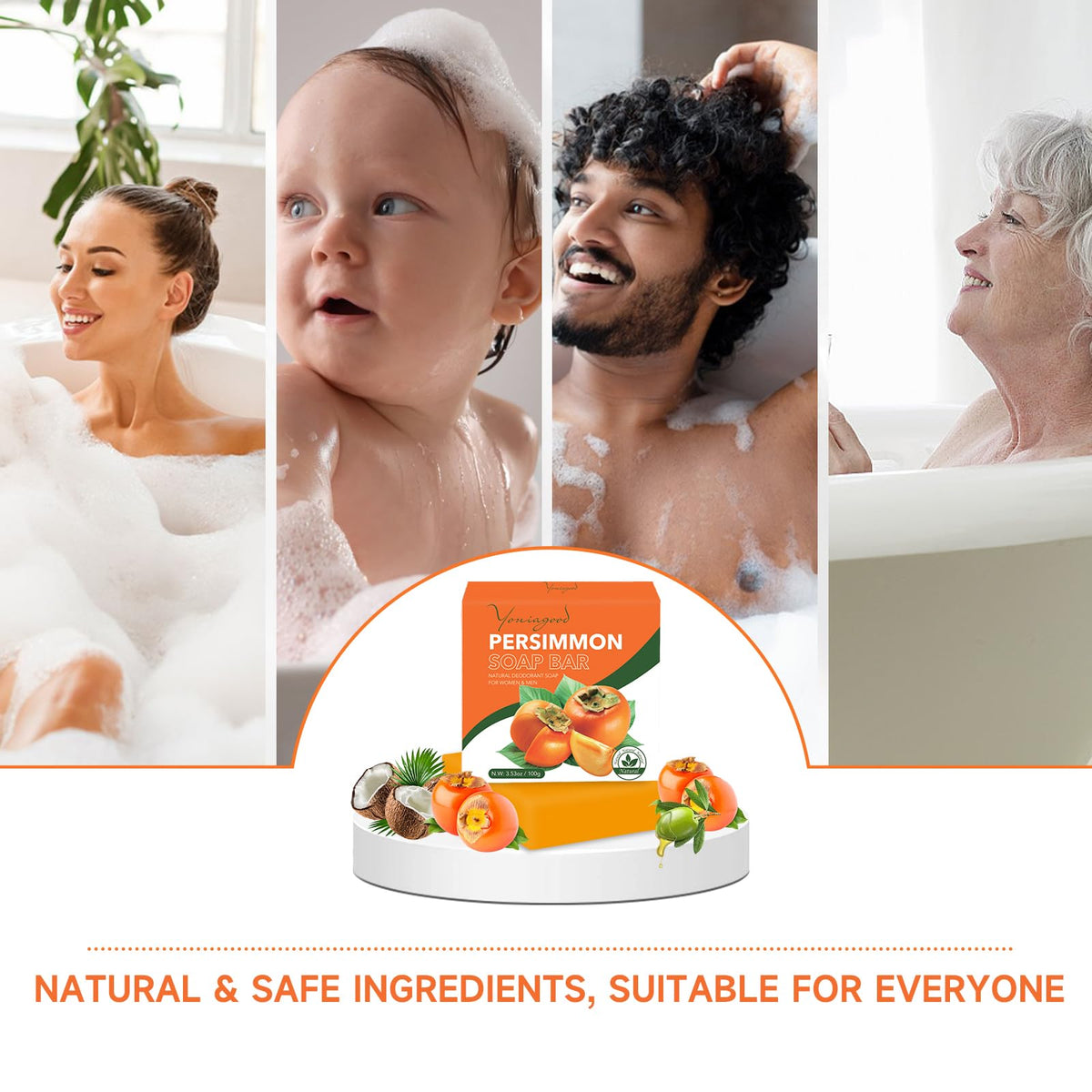 yoniagood 3 PCS Persimmon Soap for Body Odor Control, Old People Smell yoniagood