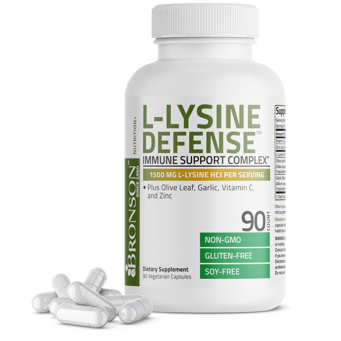 Bronson L-Lysine Defense Immune Support Complex 1500 MG L-Lysine Plus Olive Leaf, Garlic, Vitamin C and Zinc Bronson