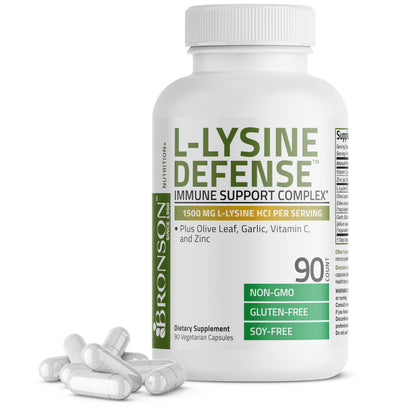 Bronson L-Lysine Defense Immune Support Complex 1500 MG L-Lysine Plus Olive Leaf, Garlic, Vitamin C and Zinc Bronson
