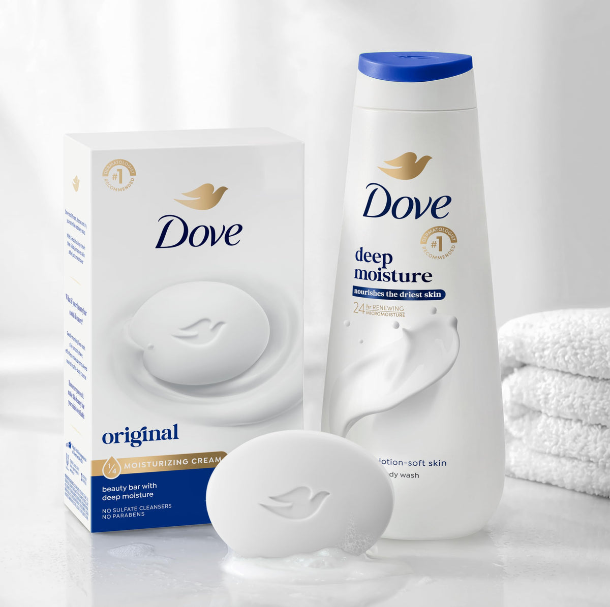 Dove Beauty Bar Soap Original 8 Count for Soft, Smooth Skin, with 1/4 Moisturizing Cream 3.75 oz Dove