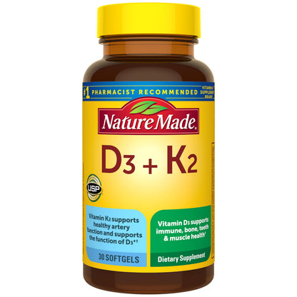 Nature Made Vitamin D3 K2 Supplement, 5000 IU (125 mcg) Vitamin D for Bone, Teeth, Muscle and Immune Support Nature Made