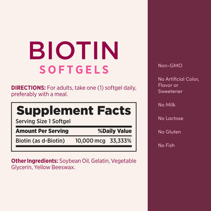 Nature's Bounty Biotin 10000mcg Supplement, Supports Healthy Hair, Skin and Nails, Optimal Solutions Hair Vitamin with Biotin Nature's Bounty Optimal Solutions