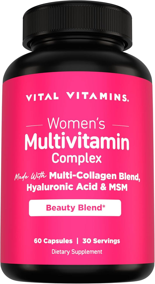 Vital Vitamins Women's Multivitamin Complex with Collagen & Hyaluronic Acid | 25 Vitamins and Minerals, Multi-Collagen Blend, Hyaluronic Acid & MSM for Hair, Skin & Nails, 60 Capsules Gsupps Australia