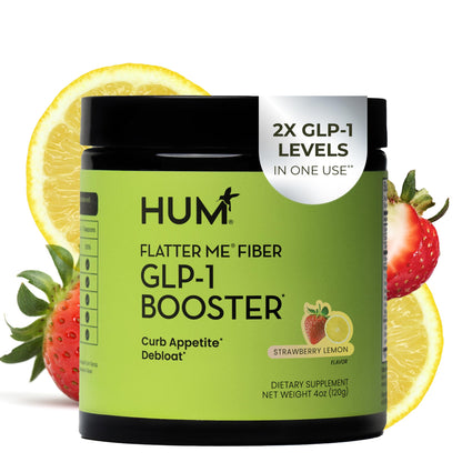 HUM Flatter Me Fiber Supplement, Strawberry Lemon, Women & Men | Prebiotics & Digestive Enzymes, Support Weight & Bloating, Digestive & Gut Health, Fiber Powder Drink Mix, 10 Servings