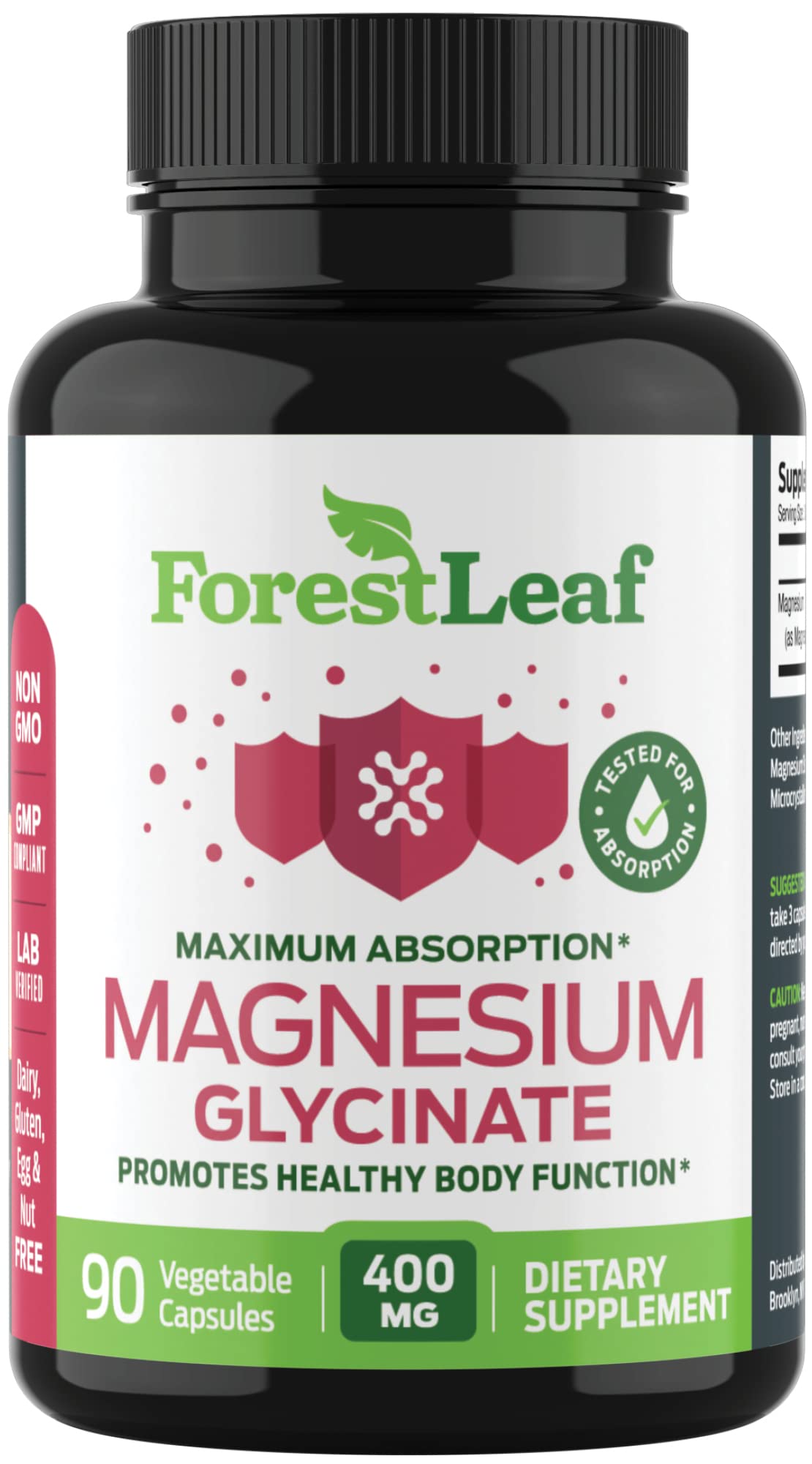 Pure Magnesium Glycinate 400mg Serving - High Absorption Magnesium Glycinate - Mag Bisglycinate for Stress, Bones, Muscles, Nerves, ForestLeaf