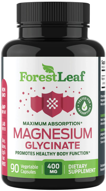 Pure Magnesium Glycinate 400mg Serving - High Absorption Magnesium Glycinate - Mag Bisglycinate for Stress, Bones, Muscles, Nerves, ForestLeaf