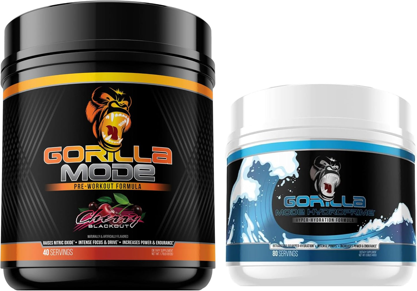 Gorilla Mode Pre Workout (Cherry) + HydroPrime Glycerol Pre Workout - Comprehensive Stack for Hyper-Hydration, Pump, Power, Endurance, and Thermoregulation