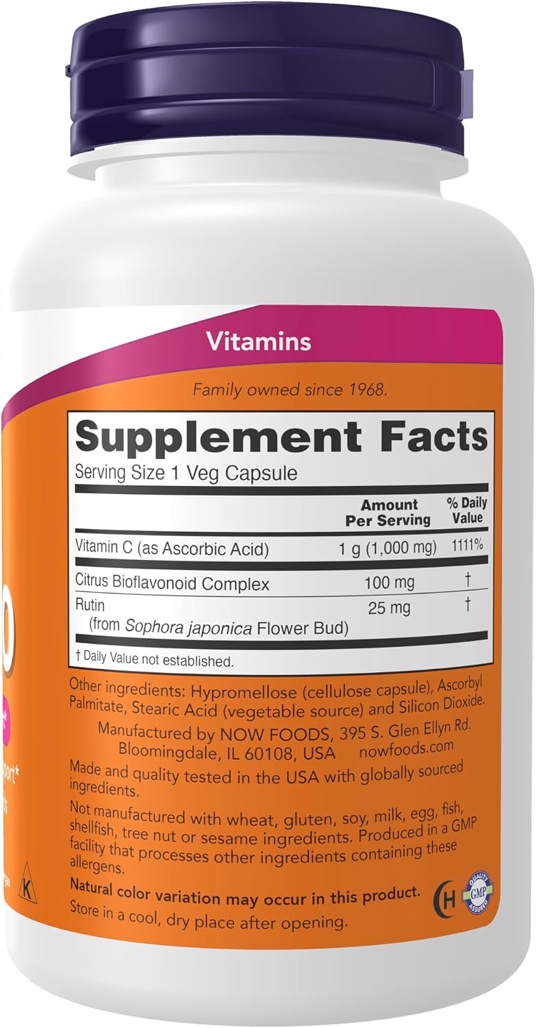 NOW Foods Supplements, Vitamin C-1,000 with 100 mg of Bioflavonoids, Antioxidant protection*, 100 Veg Capsules Gsupps Australia
