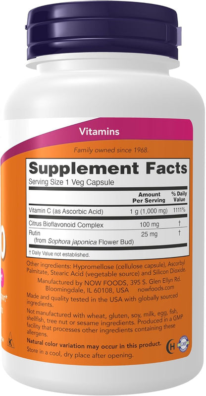 NOW Foods Supplements, Vitamin C-1,000 with 100 mg of Bioflavonoids, Antioxidant protection*, 100 Veg Capsules Gsupps Australia