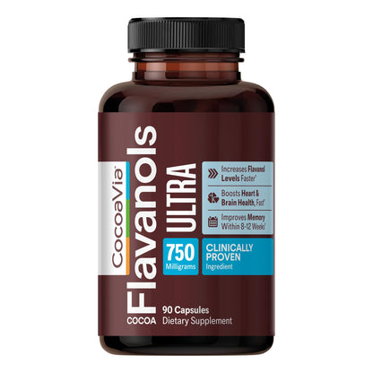 CocoaVia Ultra 750mg Cocoa Flavanols – Heart & Brain Support, Memory & Blood Circulation Booster, High Flavanol Cocoa for Nitric Oxide, Energy & Oxygen Boost CocoaVia