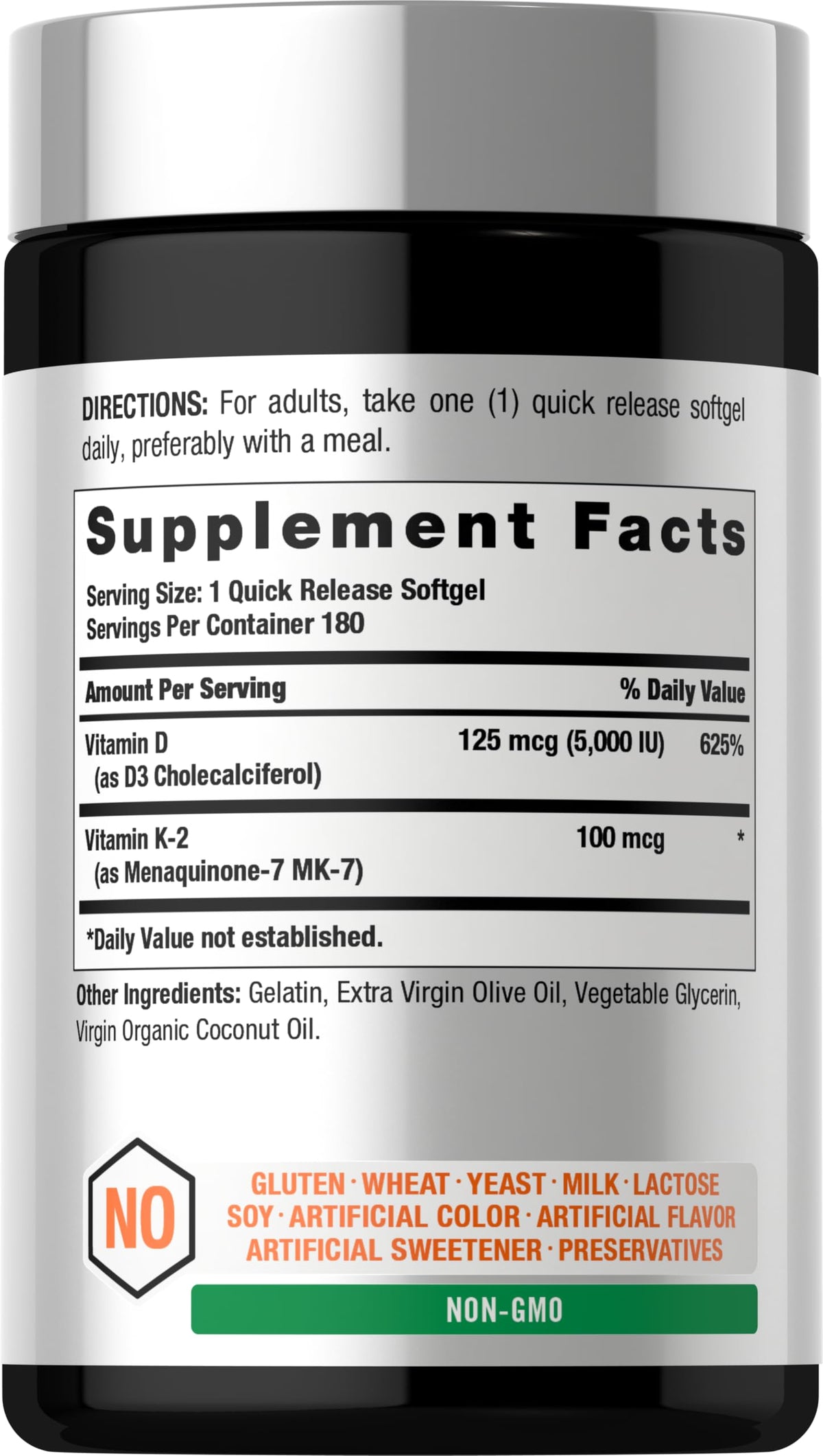 Horbäach Vitamin D3 K2 5000 iu | 100mcg MK-7 Complex | 180 Softgel Capsules | Non-GMO & Gluten Free Supplement Horbäach