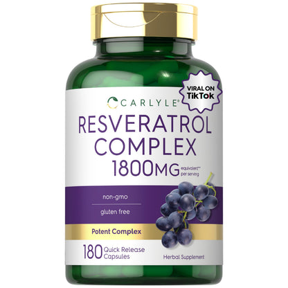 Carlyle Resveratrol Complex - 180 Capsules - Trans Resveratrol Supplement with Grape Seed Extract - Non GMO, Gluten Free Carlyle