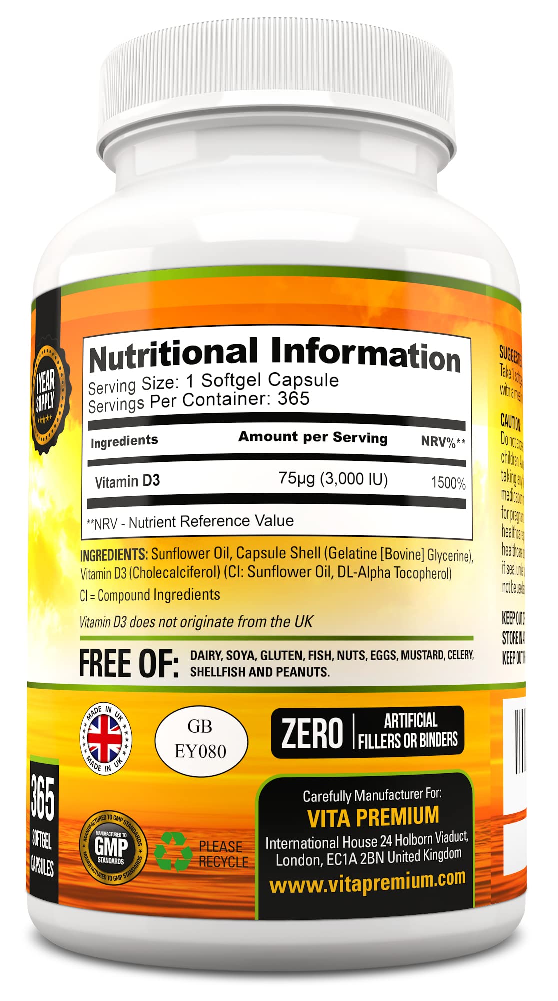 Vitamin D 3,000 IU, High Strength Vitamin D3 Supplement, 365 Easy to Swallow Softgels Vita Premium buy australia supplements