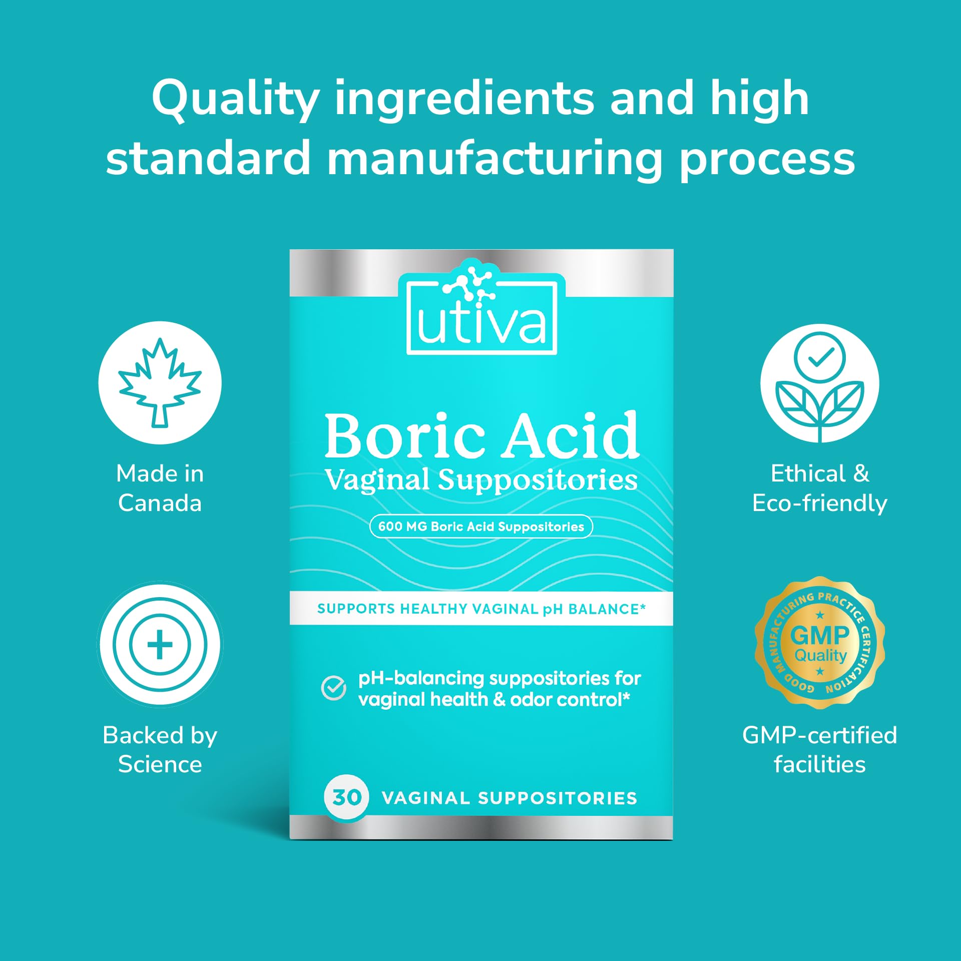 10% Bundle Utiva Boric Acid - 600mg 30-Boric Acid Vaginal Suppositories to Lower pH and Support Vaginal Health + Utiva Suppository Applicators – Hygienic Individually Wrapped 15 Vaginal Applicators Szio+ buy australia supplements