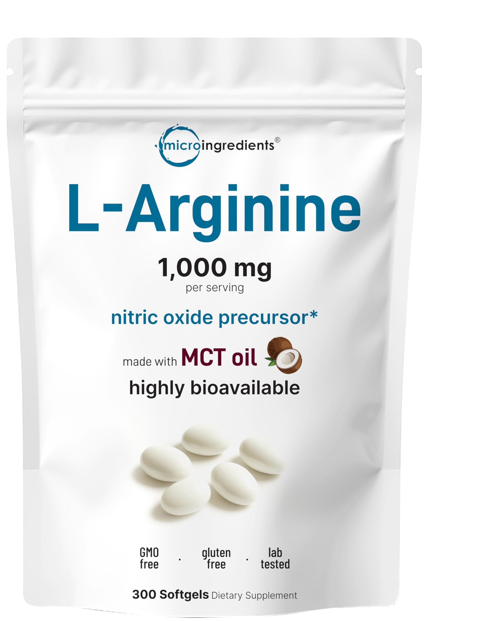 Micro Ingredients L-Arginine 1000mg with MCT Oil, 300 Softgels | Nitric Oxide Precursor* for Men & Women | Extra Strength Amino Acid Formula for Daily Wellness Micro Ingredients buy australia supplements