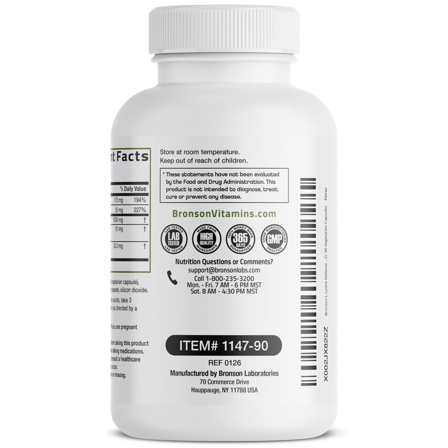 Bronson L-Lysine Defense Immune Support Complex 1500 MG L-Lysine Plus Olive Leaf, Garlic, Vitamin C and Zinc Bronson