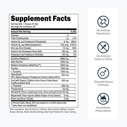Transparent Labs Bulk Pre Workout Powder - Naturally Sweetened Preworkout for Men & Women, Pre Work Out for Muscle Building & Strength w/Beta Alanine & BetaPure - 30 Servings, Strawberry Lemonade