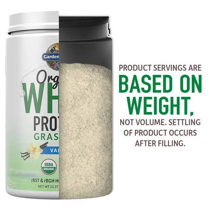 Garden of Life Grass Fed Whey Protein Powder Vanilla - 21g Protein for Women & Men + Probiotics - 12 Servings - Gluten Free, Non GMO, Kosher, Humane, RBST & rBGH Hormone Free Garden of Life