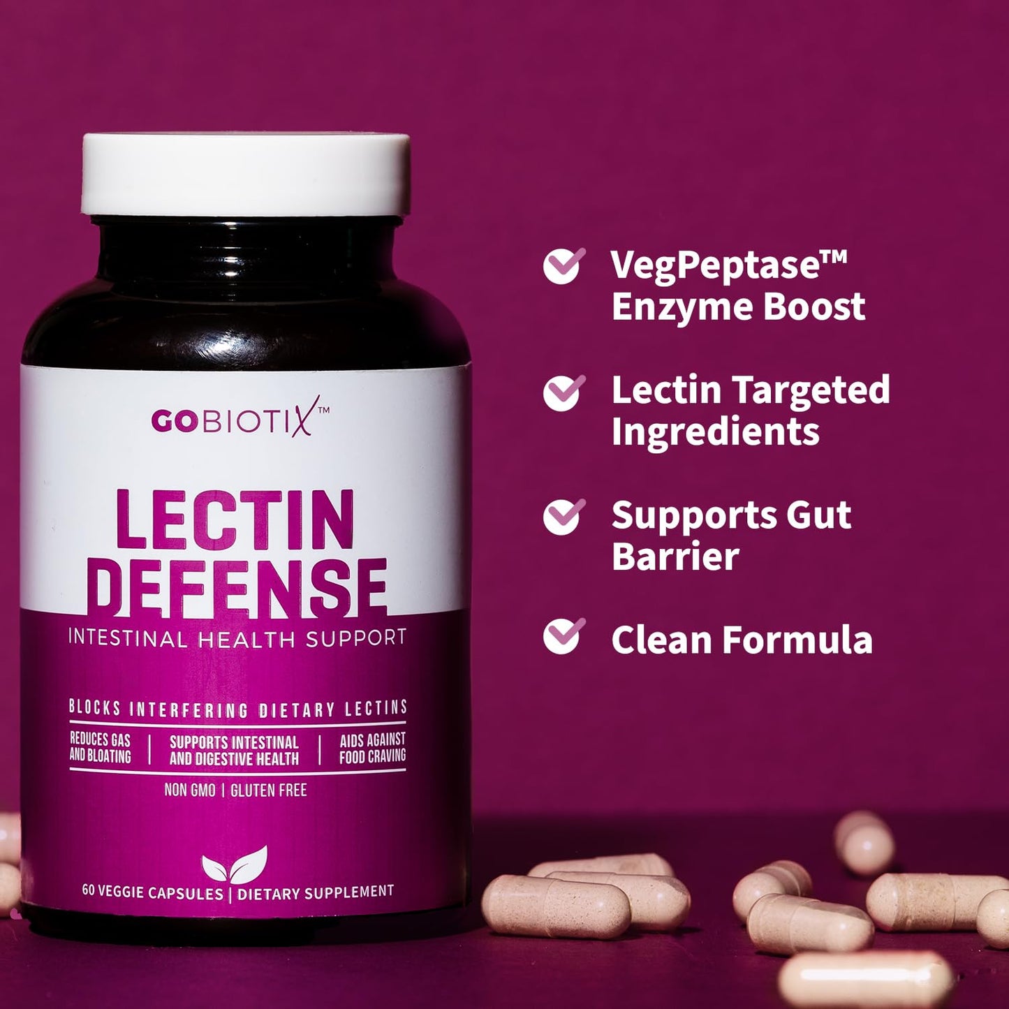 GOBIOTIX Lectin Defense - Lectin Blocker Supplement for Leaky Gut with MSM and Digestive Enzymes - Aids in Intestinal Health for Women and Men - Non-GMO GOBIOTIX