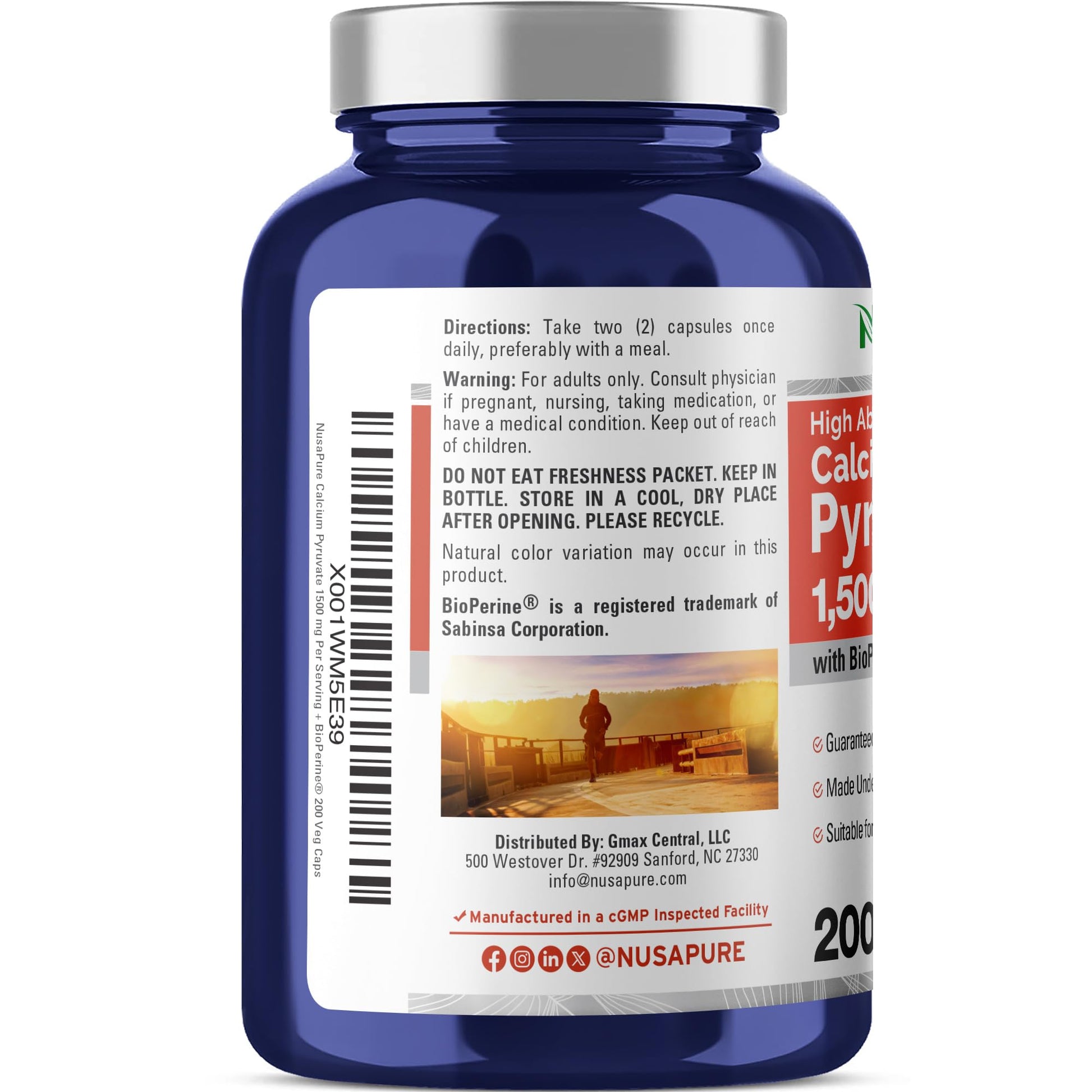 NusaPure Calcium Pyruvate - Suitable for Vegetarian/Vegan, Non - GMO - 1500 mg - 200 Capsules NusaPure buy australia supplements