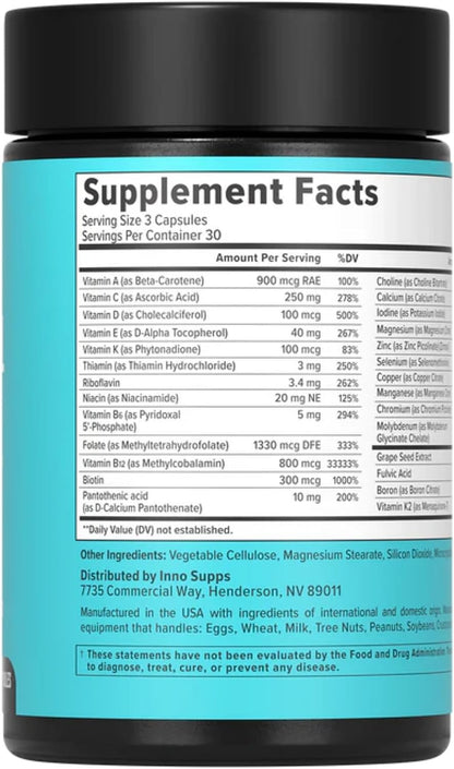 Inno Bio-Methyl Multi - Methylated Multivitamin with Magnesium, Folate, Zinc, & Vitamins - Multivitamins For Women and Men Supports Digestive Health, Energy, & Body and Mind Health (90 Capsules)