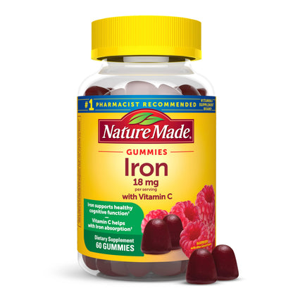 Nature Made Iron 18 mg per serving Gummies with Vitamin C, Iron Supplement for Red Blood Cell Support, 60 Gummies, 30 Day Supply Nature Made