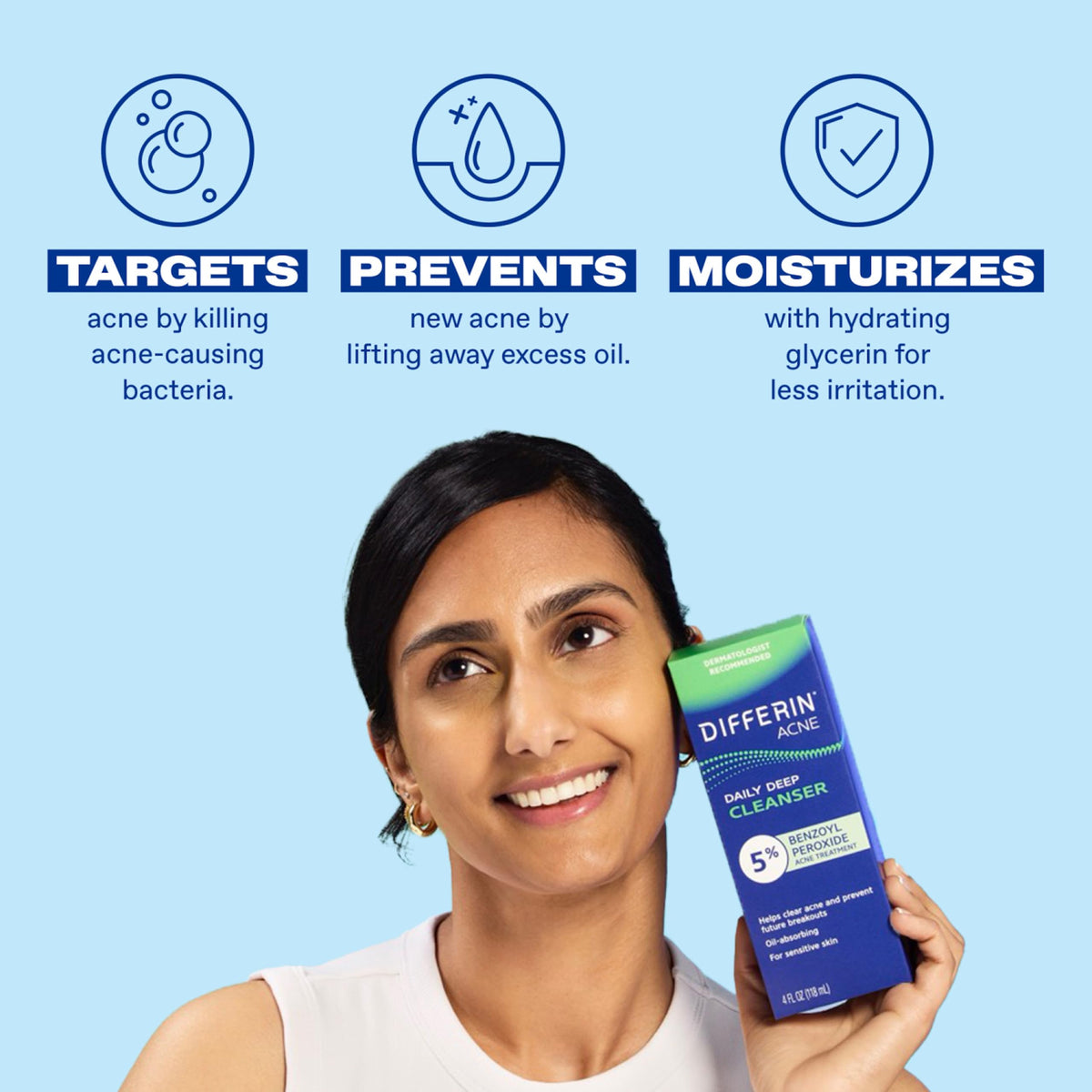 Differin Acne Face Wash, 5% Benzoyl Peroxide Daily Cleanser, 4oz Differin