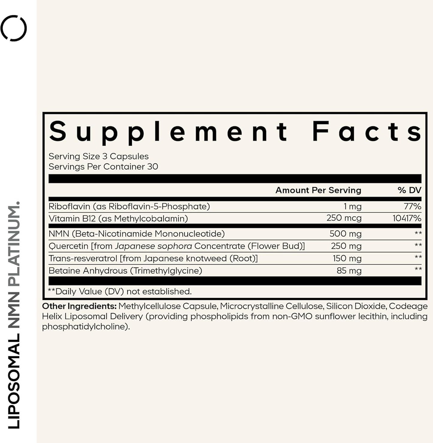Codeage Liposomal NMN Platinum - 500 mg NMN Supplement, Nicotinamide Mononucleotide, NAD Precursor - Quercetin, Resveratrol, Betaine TMG, Vitamin B2 Riboflavin & Vitamin B12 - Non-GMO - 90 Capsules