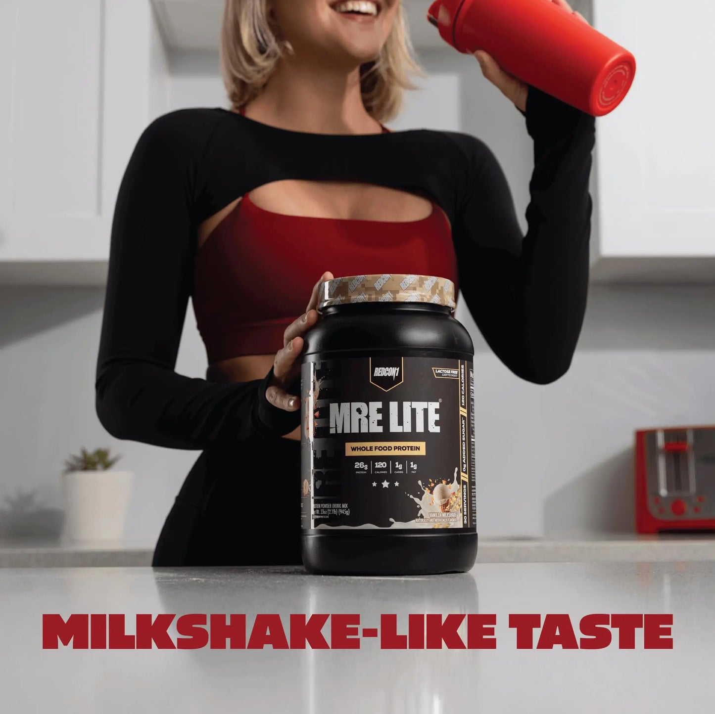 REDCON1 MRE LITE Whole Food Protein Powder, Vanilla Milkshake - Lactose Free & Sugar Free Meal Replacement with Animal Protein Blends - Easy to Digest Formula - Only 1g Carb per Serving (30 Servings) REDCON1