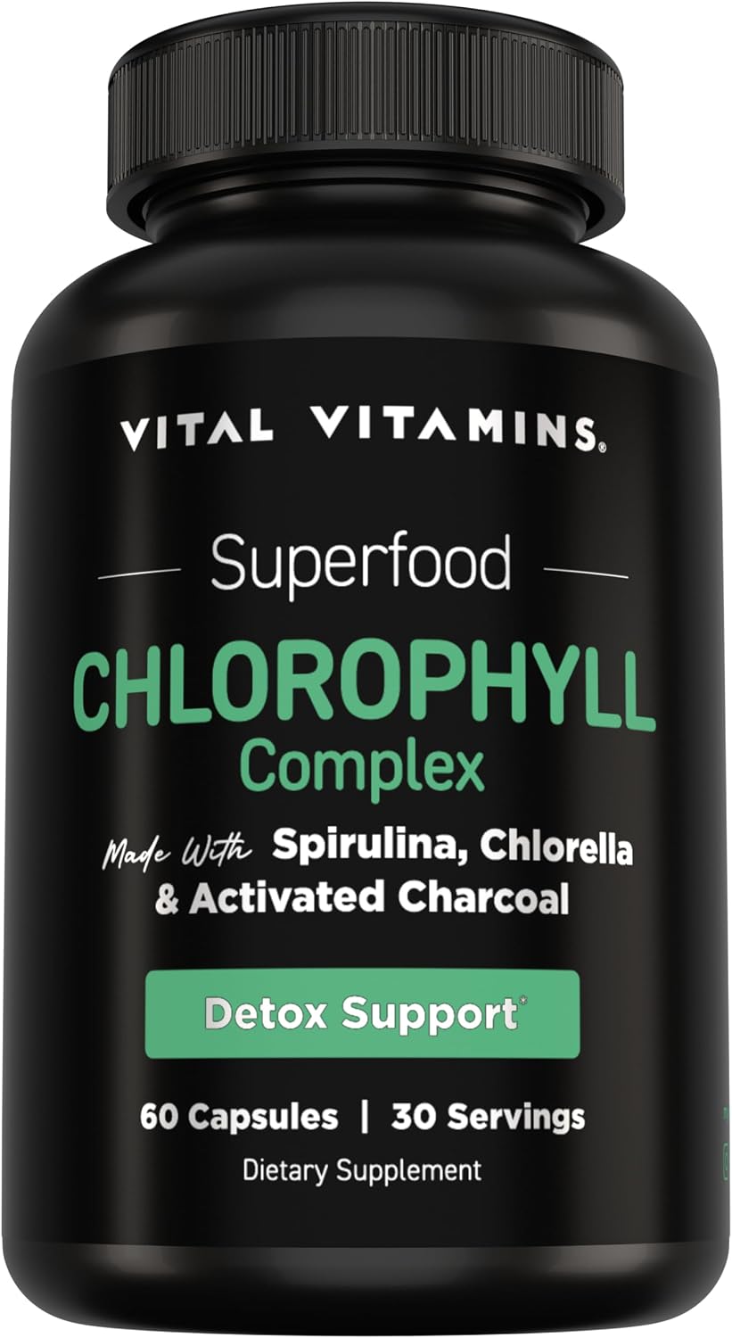Vital Vitamins Chlorophyll Pills with Spirulina, Chlorella & Charcoal | Detoxifies & Freshens from Within, Natural Body Deodorizer, Superfood Complex for Women & Men, 60 Capsules Gsupps Australia