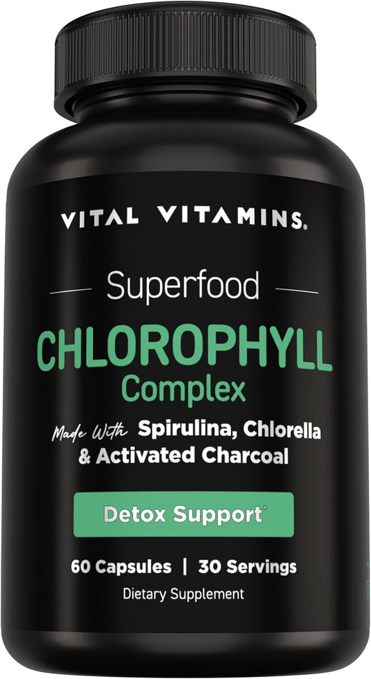 Vital Vitamins Chlorophyll Pills with Spirulina, Chlorella & Charcoal | Detoxifies & Freshens from Within, Natural Body Deodorizer, Superfood Complex for Women & Men, 60 Capsules Gsupps Australia