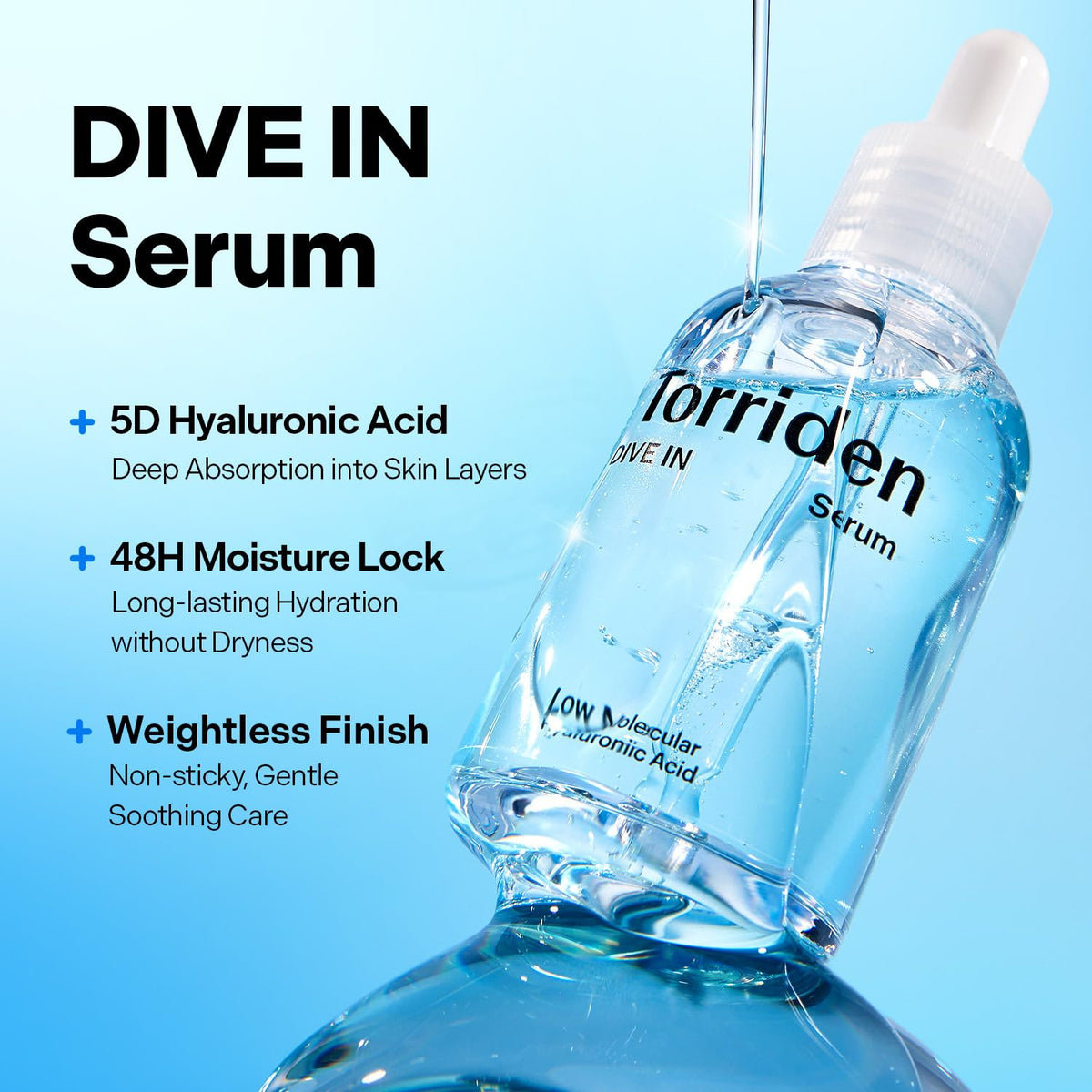 Torriden DIVE IN Hyaluronic Acid Serum for Deep Hydration | Korean K-Beauty Glass Skin Plump Glow | Lightweight Fast-Absorbing Face Serum 50ml (1.69 fl.oz.) Torriden