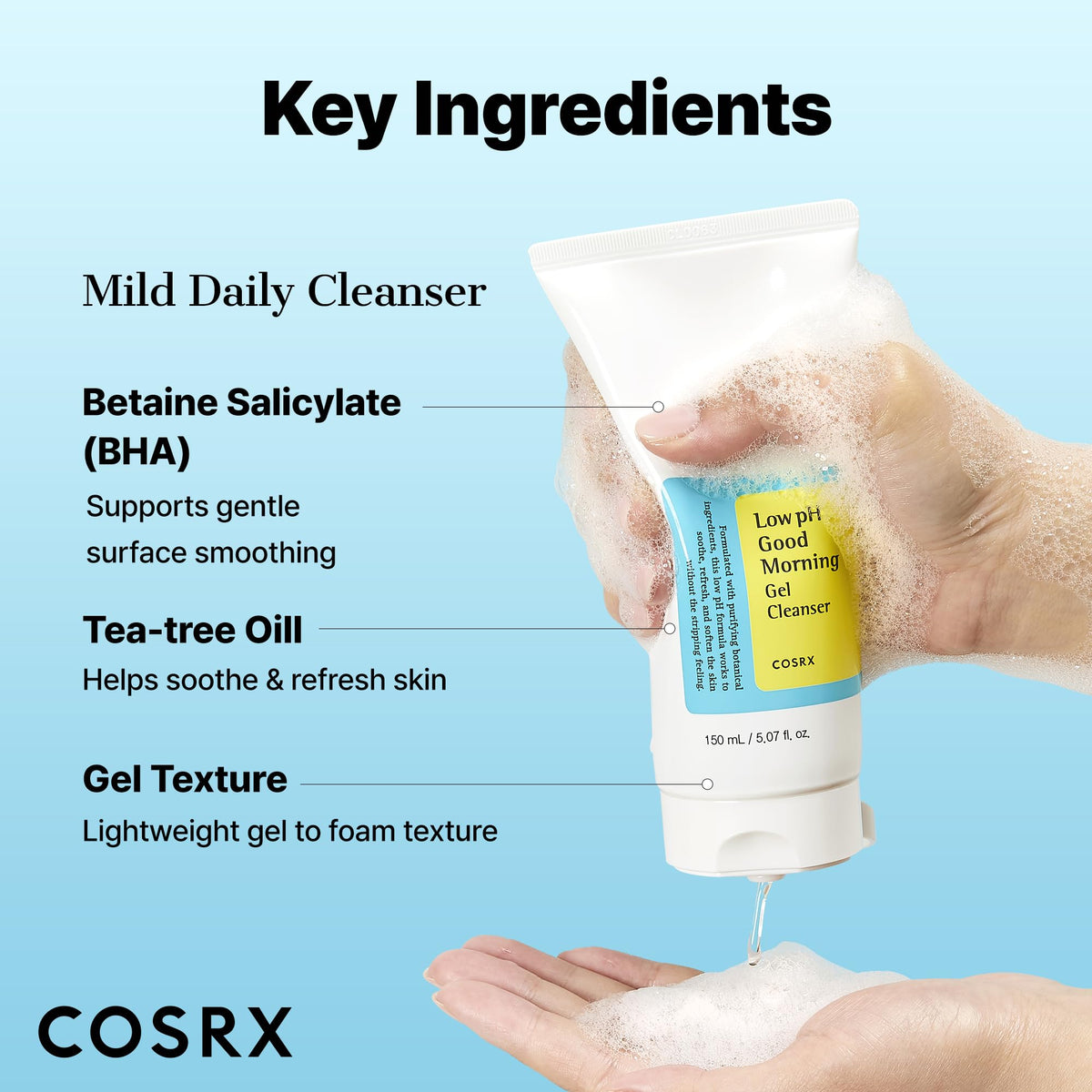 COSRX Low pH Good Morning Gel Face Cleanser, Gentle Face Wash, 5.07 fl oz COSRX