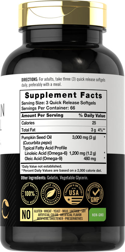 Carlyle Pumpkin Seed Oil Capsules | 3000mg | 200 Softgels | Essential Fatty Acids | Cold Pressed Dietary Supplement | Non-GMO and Gluten Free Formula Carlyle