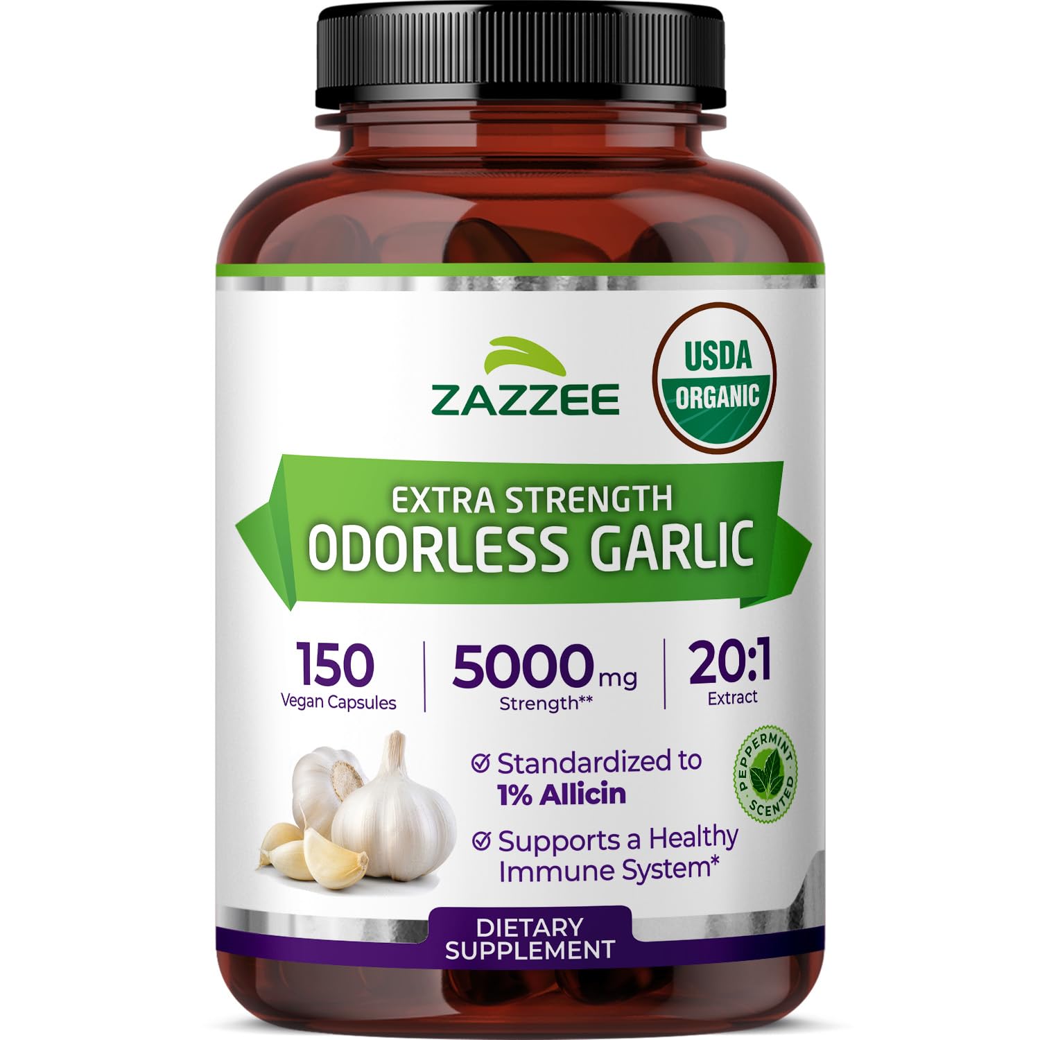 Zazzee USDA Organic Odorless Garlic 20:1 Extract, 1% Allicin, 100 Capsules | Vegan, 3+ Month Supply, Allium Sativum, Immune, Circulation & Heart Health Support, All-Natural, Non-GMO, Made in the USA Gsupps Australia