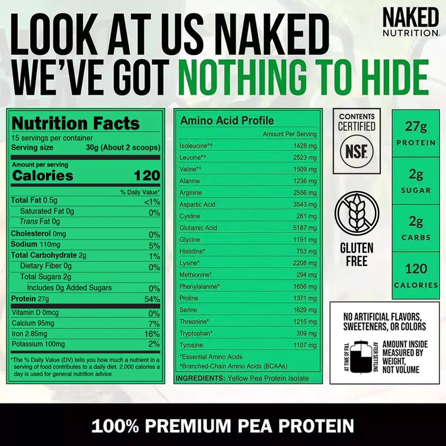 NAKED Pea - Pea Protein Isolate - Plant Based, Vegetarian & Vegan Protein. NSF Certified, Easy to Digest, Non-GMO, No Lactose NAKED
