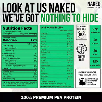 NAKED Pea - Pea Protein Isolate - Plant Based, Vegetarian & Vegan Protein. NSF Certified, Easy to Digest, Non-GMO, No Lactose NAKED