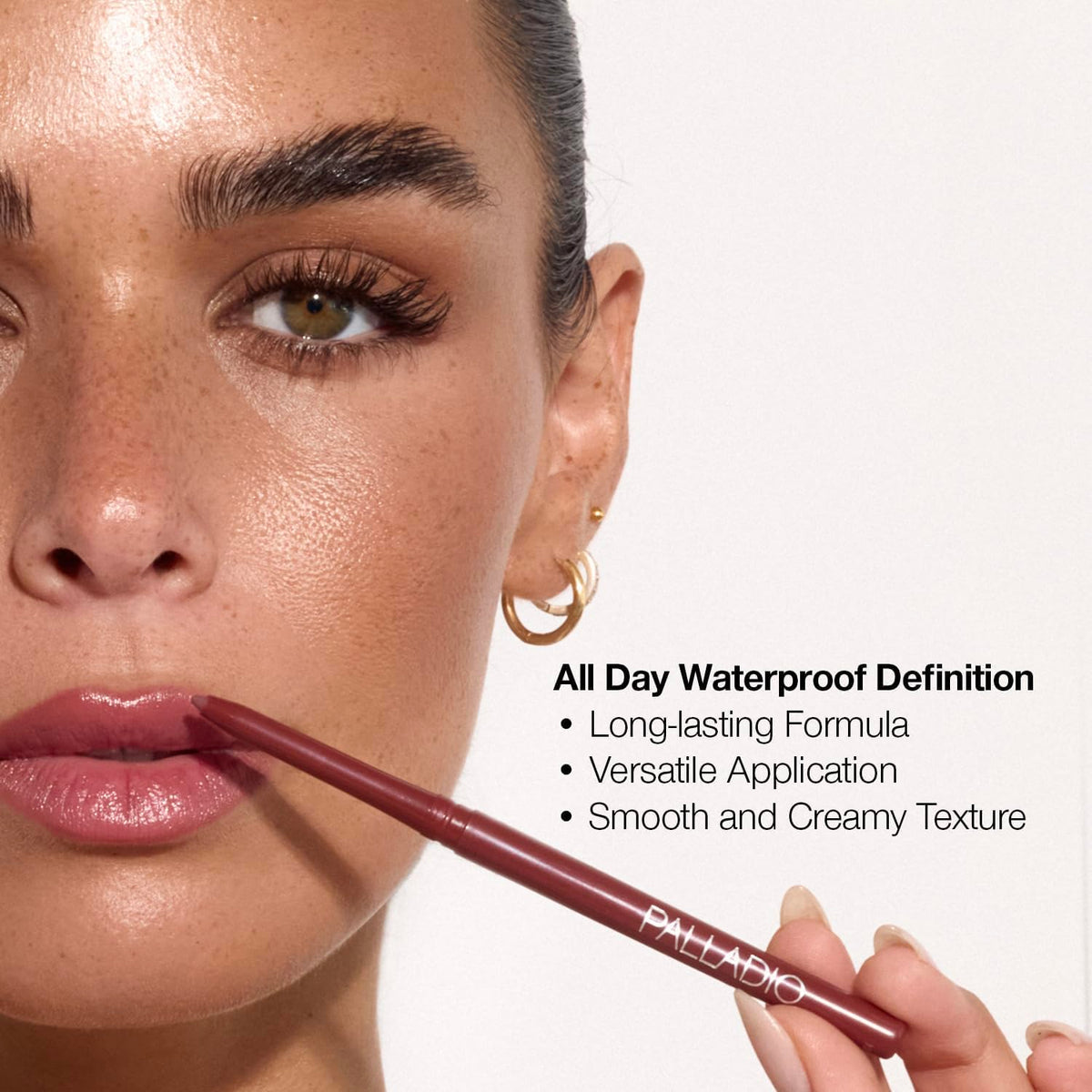 Palladio, Retractable Waterproof Lip Liner High Pigmented and Creamy Color Slim Twist Up Smudge Proof Formula with Long Lasting All Day Wear No Sharpener Required, Plum Palladio