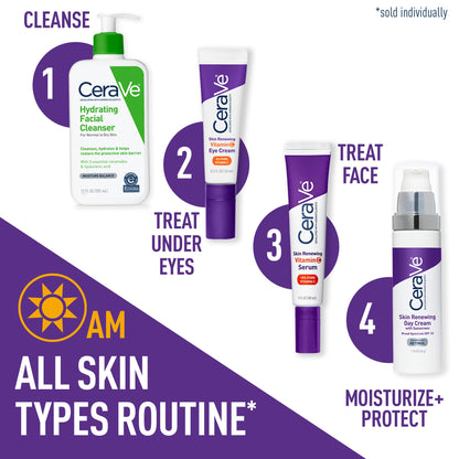 CeraVe Skin Renewing Vitamin C Eye Cream, Vitamin C, Hyaluronic Acid, Ceramides & Caffeine, Under Eye Cream For Dark Circles and Puffiness CeraVe