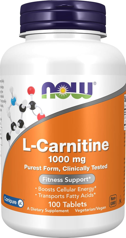 NOW Foods Supplements, L-Carnitine 1,000 mg, Purest Form, Amino Acid, Fitness Support*, 100 Tablets Gsupps Australia