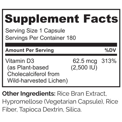 NATURELO Vitamin D - 2500 IU - Plant Based from Lichen - Natural D3 Supplement for Immune System, Bone Support, Joint Health - Vegan NATURELO