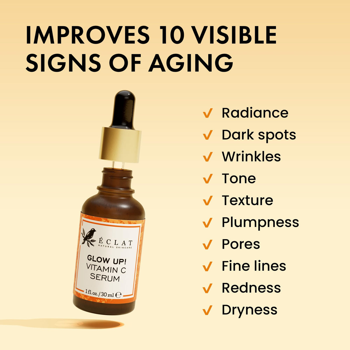 Eclat Skincare Vitamin C Serum - Skin Care for Dark Spots, Vitamin C Serum for Face with Hyaluronic Acid, Ferulic Acid, & Vit E - Anti Aging and Skin Brightening Vit C Formula for Face Care 1 Fl Oz Eclat Skincare