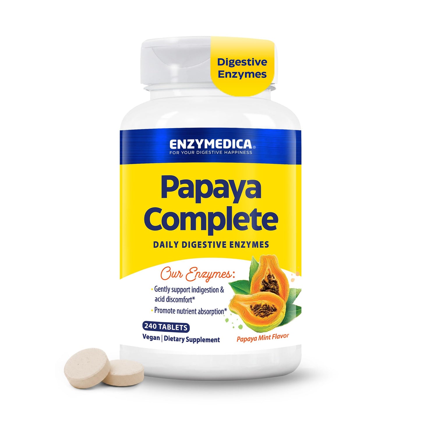 Enzymedica Papaya Complete - Papaya Enzymes Chewable, Digestive Enzyme Supplement for Women and Men, Digestion & Gut Health Support, High Potency Bromelain & Papain, Vegan, Gluten Free - 120 Tablets Gsupps Australia