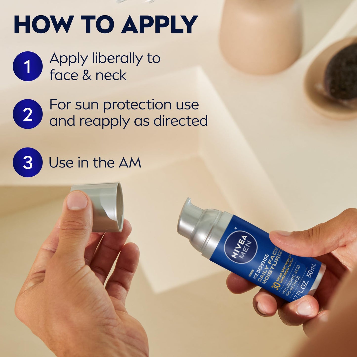 NIVEA MEN Age Defense Daily Face Moisturizer with Broad Spectrum SPF 30 Sunscreen, Pro-Retinol and Hyaluronic Acid, Beard-Friendly NIVEA MEN