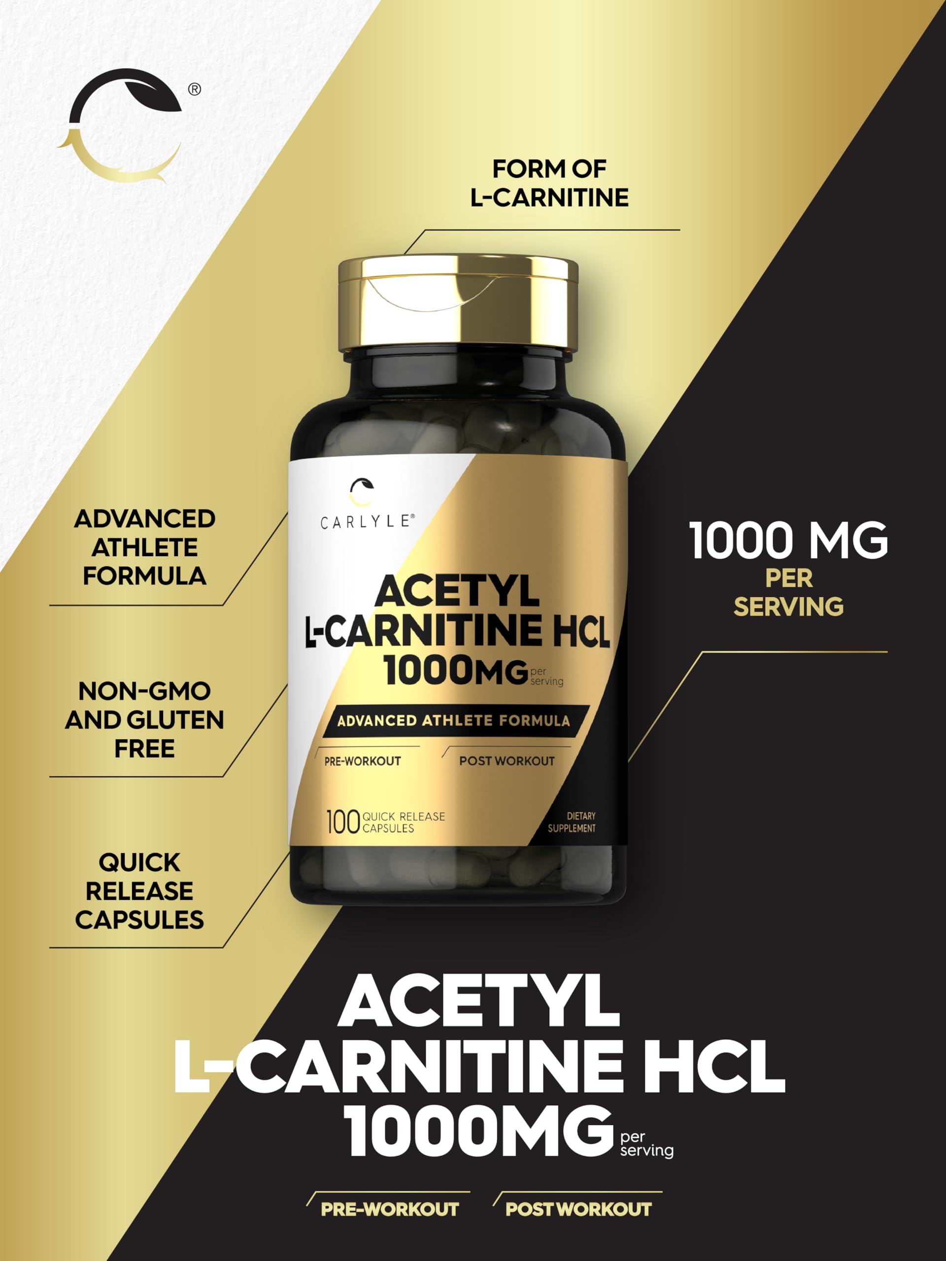 Carlyle Acetyl L-Carnitine HCL | 1000mg | 100 Capsules | Advanced Athlete Formula | Pre-Workout Supplement | Non-GMO & Gluten Free Carlyle buy australia supplements