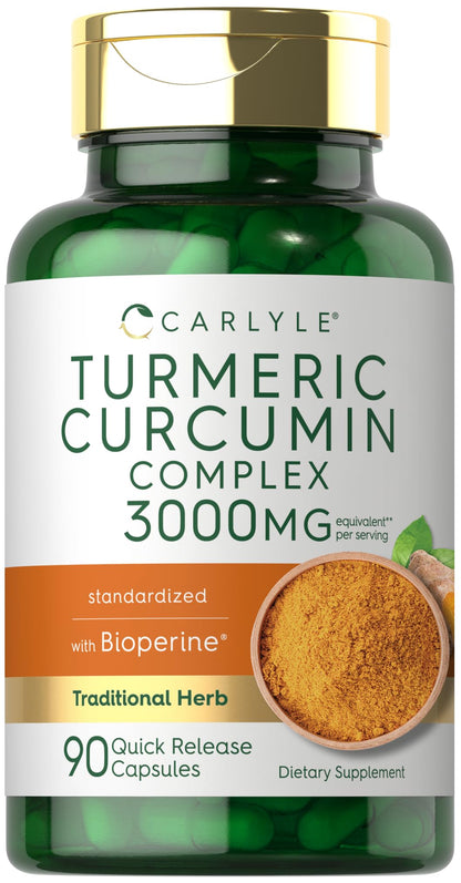Carlyle Turmeric Curcumin with Black Pepper | 90 Powder Capsules | Complex Supplement with Bioperine | Non-GMO, Gluten Free Carlyle